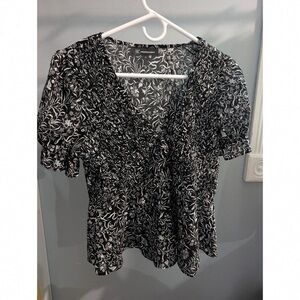 INC International Concepts Black and White Patterned Blouse